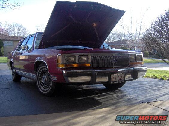 Maroon 1990 Ford Crown Victoria LTD front view with hood open