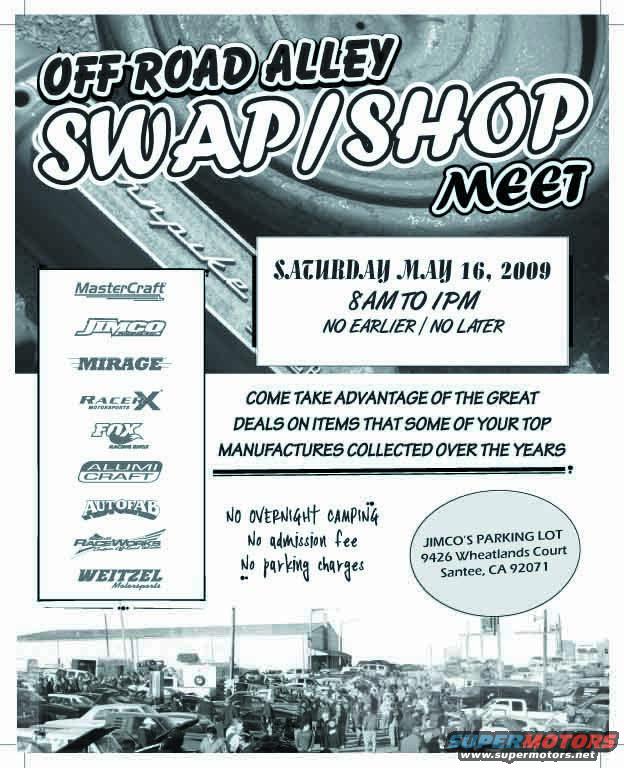 Advertisement for Off Road Alley Swap/Shop Meet on May 16, 2009, listing participating manufacturers and event details