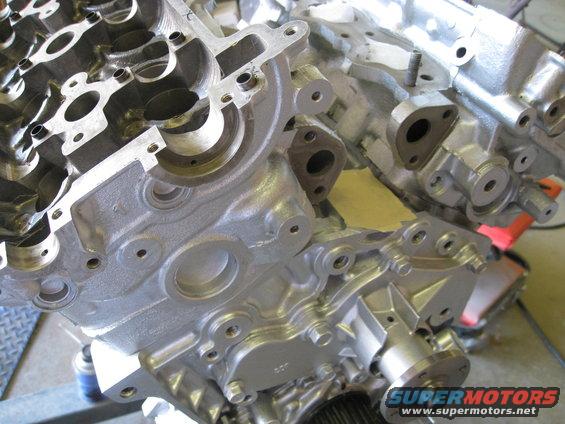 Close-up of a disassembled engine block, showing internal components and metal casting