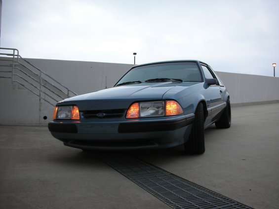 Blue 1990 Ford Mustang 3q-front view
