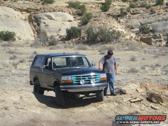 1993 Ford Bronco front grille with aqua accents and auxiliary lights