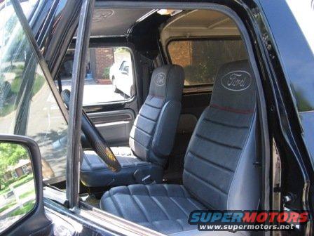 1979 Ford Bronco interior with gray seats and Ford logos