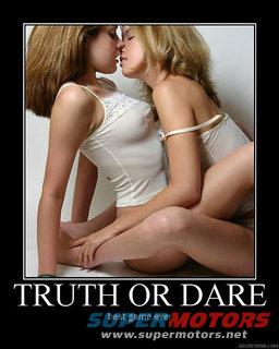 Two women in white tops kissing, text below reads "TRUTH OR DARE SUPER MOTORS www.supermotors.net"
