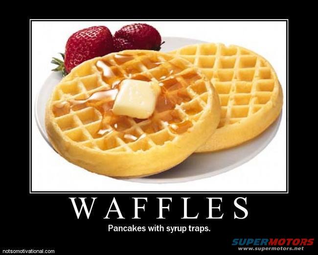 Plate of two waffles with butter and syrup, topped with two strawberries