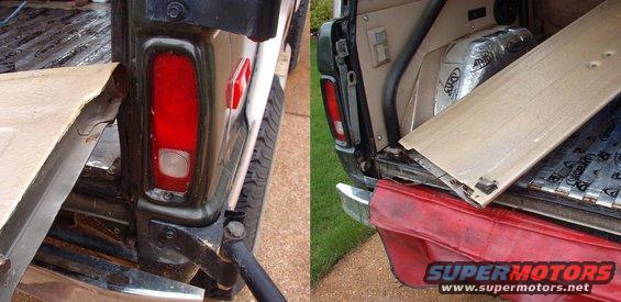 tg03.jpg After removing both hinge bolts on the R side, the t/g lifts, carrying the hinge with it.  I should have removed the rubber bumper for the support bars, but it was just high enough for the hinge to fall out of the t/g pocket.  Then the t/g goes into the bed so the license wires aren't pulled out.

IF THE IMAGE IS TOO SMALL, click it.

[url=https://www.supermotors.net/registry/media/1022885][img]https://www.supermotors.net/getfile/1022885/thumbnail/tg1.jpg[/img][/url]