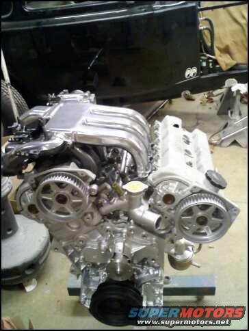Engine assembly with polished intake manifold and timing belt covers