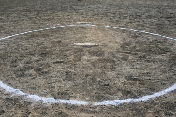 Baseball infield with home plate and batter's box marked