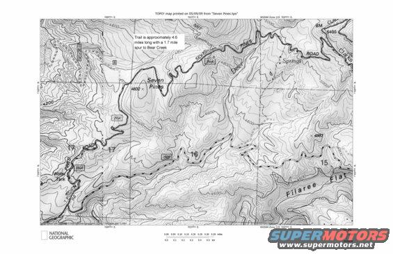 Topographic map showing Seven Pines area with trails and elevation lines. Printed 05/01/99