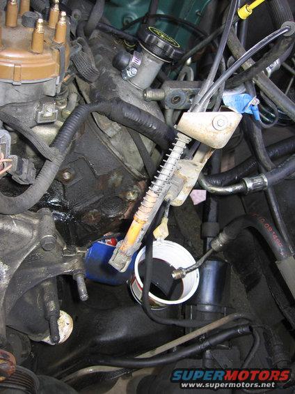 Engine bay detail with oil filter and collection cup