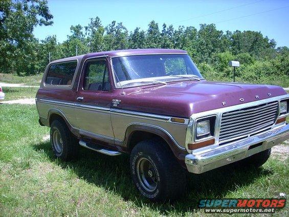 Purple and tan 1979 Ford Bronco front quarter view