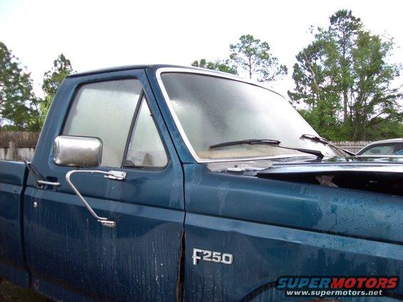 Blue pickup truck side view with F250 badge visible
