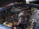 1988 Dodge Power Ram - The engine bay of a blue 1988 Dodge Power Ram is filled with leaves and debris, showing signs of disuse.