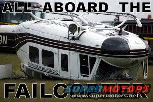 Damaged Chicago Fire Department helicopter on the ground with text overlay