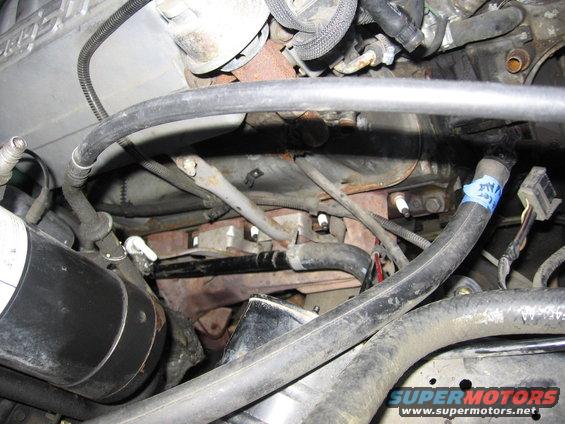 Engine bay with hoses, spark plugs, and wiring visible