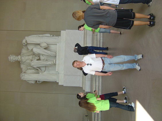 Lincoln Memorial interior with tourists viewing the statue