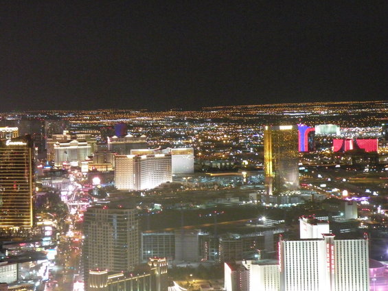 Las Vegas Strip skyline at night with numerous illuminated buildings