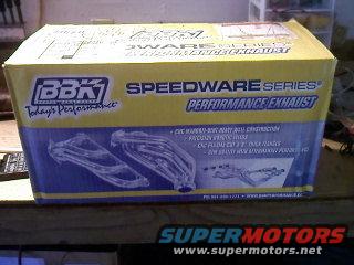 Cardboard box for BBK Speedware Series Performance Exhaust system, showing exhaust manifolds