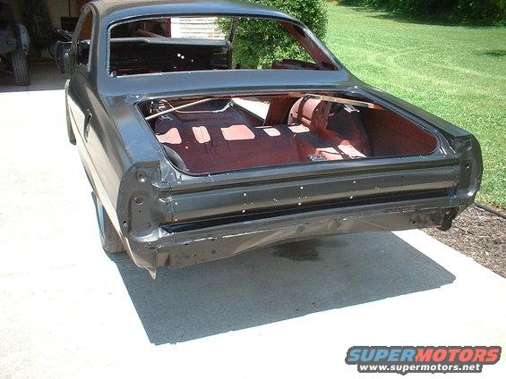 1967 Mercury Cyclone rear view, trunk open, dark paint