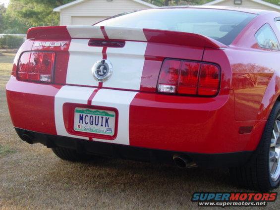 2007 Ford Mustang rear view with Shelby badging and racing stripes
