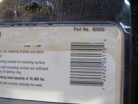 Product packaging with text and barcode, Part No. 02055, and load capacity of 16,000 lbs
