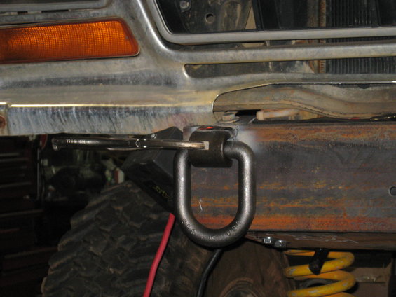 1978 Ford Bronco front frame with tow hook and orange turn signal