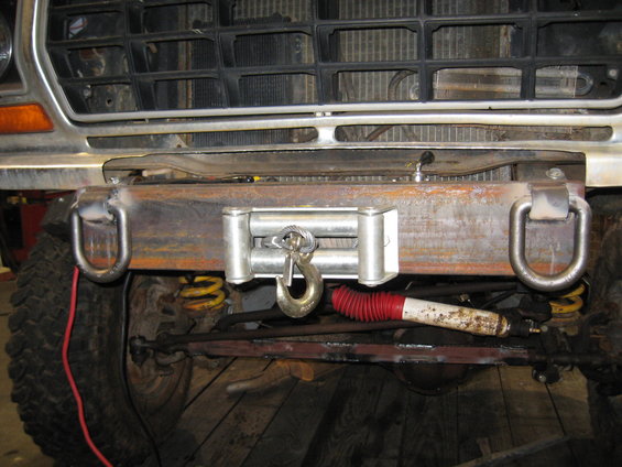 1978 Ford Bronco front with custom bumper, winch, and tow hooks