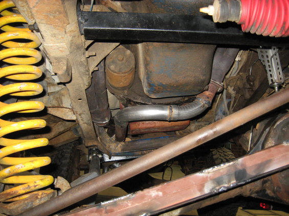 Undercarriage with yellow coil springs and custom exhaust