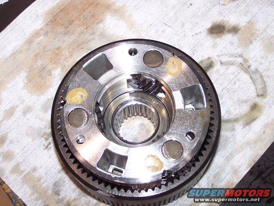 100_2732.jpg this is the original 3-pinion forward planetary; its still in good condition.

I'm going to replace it with a wide-ratio 6-pinion planetary out of Ford E40D 4 speed trans, to improve durability and lower my 1st gear ratio 10% to 2.71 & 2nd gear 5% to 1.53:1.