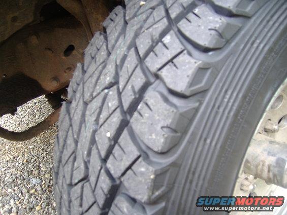 Close-up of a tire tread and suspension components