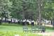 1996 Ford Bronco - A park scene shows several individuals in uniform gathered near benches and trees, with vehicles parked in the distance.