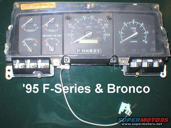 cluster-95-tach.jpg Instrument Cluster with Tachometer 1992-96 & '97 >8500GVWR
IF THE IMAGE IS TOO SMALL, click it.

Oddly, this cluster has a white shift indicator cable - most '94-up have the improved black cable, which is less fragile.