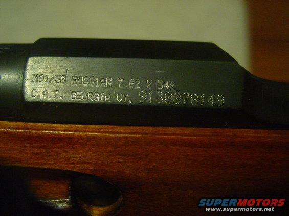 Mosin-Nagant rifle receiver markings: M91/30 RUSSIAN 7.62 X 54R C.A.I. GEORGIA VT. 9130078149