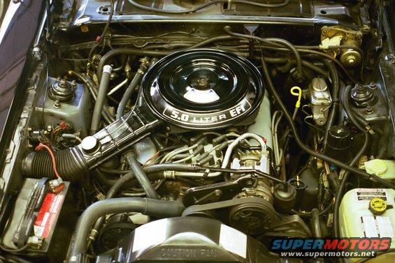 Engine bay with 5.0 Liter EFI air cleaner, likely a 1985 Mercury Cougar