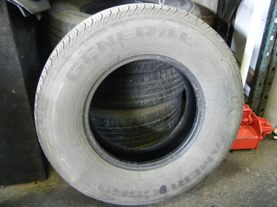 set of 4 General Ameri-G560 Tires with about 50% remaining (5/32nds to 6.5/32nds. Good for the summer on a light truck. Size is P235/75R15. All hold air, no patches or holes. 4 tires for $100 
