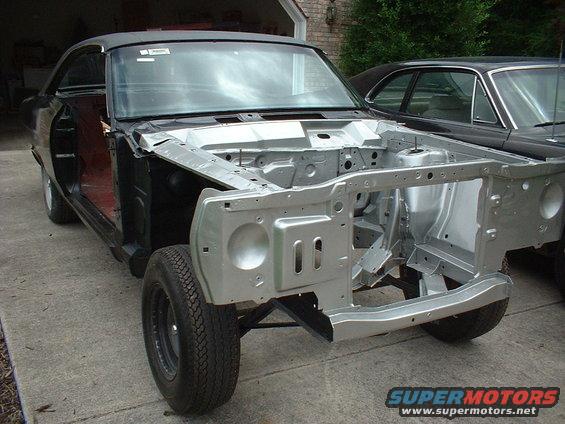 1967 Mercury Cyclone front frame, black body, silver chassis