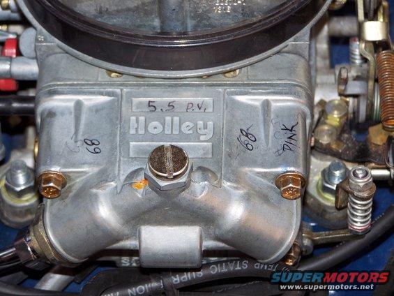100_2911.jpg I ran 68 main jets, a 5.5 power valve,  30cc accelerator pump, a pink cam in the #1 position and 72 secondary jets in the Holley carb, but it ALWAYS had this annoying stumble just off idle-I give up! {this carb would probably work fine on a milder engine with 15   inches of vacuum; I only have 10}
