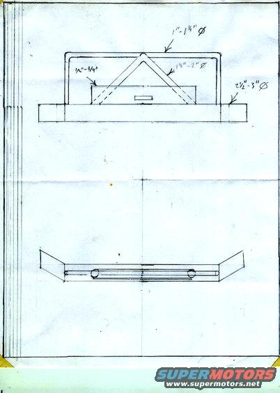 Diagram showing dimensions for a vehicle bumper or frame component