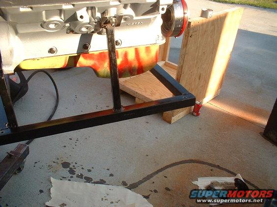 Junk oil pan was installed to keep engine dry & secure during transit.