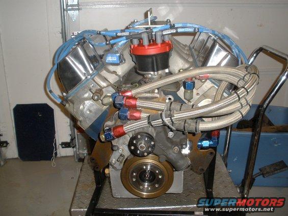 Engine with blue spark plug wires and chrome valve covers