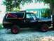 1984 Ford Bronco - Side view of a black SUV with a red stripe detail and red rims.