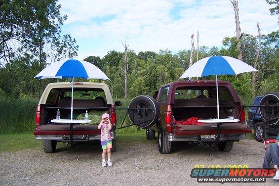 at the ponds after a day of crusin'  gotta have those ford blue & white umbrella's