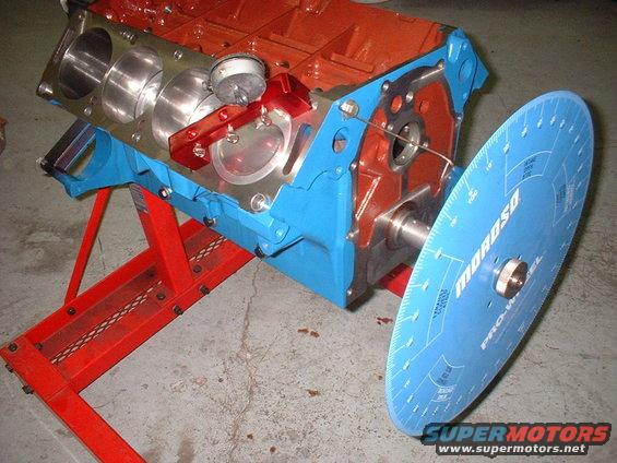 Engine block with Moroso Pro-Wheel timing disc