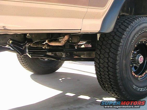 close-up of vehicle's suspension and tires