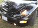 1999 Volkswagen Beetle - Front view of a black 1999 Volkswagen Beetle, showing its distinctive headlights and turn signals.