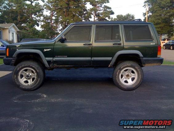 Green Jeep Cherokee Sport with 4x4 badging on the rear quarter panel
