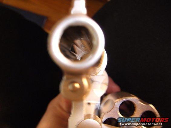 Close-up view down the barrel of a revolver