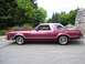 1979 Ford Thunderbird - Side view of a maroon coupe parked on asphalt, with trees and a stone wall behind it.