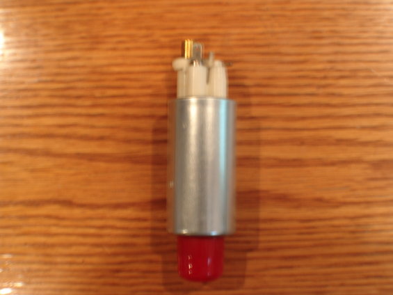 Silver and red fuel pump