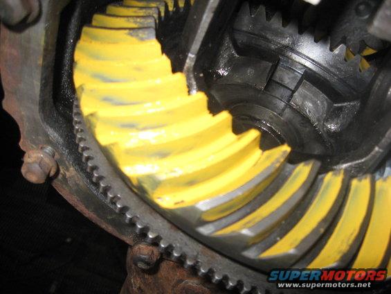 Differential gears with yellow paint markings, close-up view