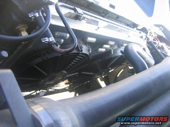 Close-up of dual electric cooling fans mounted behind a radiator